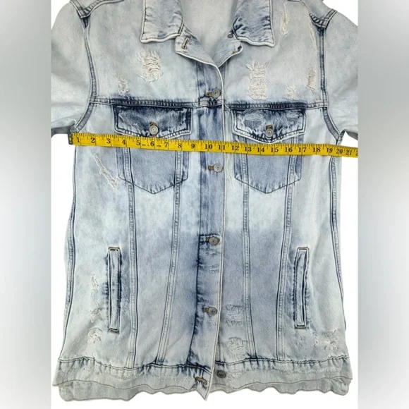 NWT | Free People | Destroyed Long and Lean Trucker Jacket |‎ Medium - Picture 5 of 8